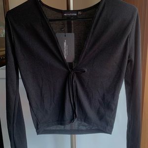 Pretty Little Thing Black Tie Front Long Sleeve